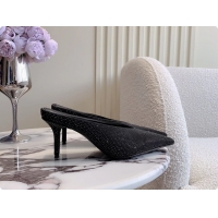 Good Product Balenciaga Leather Crystals Embellished High Heeled Mules Black 85MM 6061106
