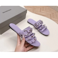 Luxury Balenciaga City Flat Mule Sandals Purple Arena Lambskin 6061109