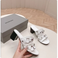 Fashion Balenciaga City Heeled Mule Sandals White Arena Lambskin 6061110