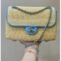 Inexpensive Chanel Raffia Straw and Calfskin Large Flap Bag AS5929 Light Blue 2025