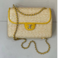 Best Quality Chanel Raffia Straw and Calfskin Large Flap Bag AS5929 Yellow 2025