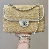 Buy Discount Chanel Raffia Straw and Calfskin Large Flap Bag AS5929 White/Beige 2025
