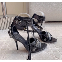 Low Price Balenciaga Cagole High Heeled Leather Sandals Black 100MM 6061202