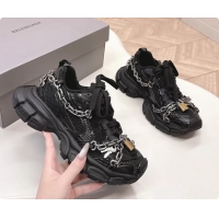 Most Popular Balenciaga Sports 3XL Chain Padlock Mesh and Leather Sneakers Black 6061203