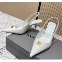 Durable Balenciaga Avenue BB Editor Slingback Pumps White Calf Leather 85MM 6061206
