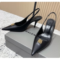 Good Looking Balenciaga Avenue BB Editor Slingback Pumps Black Calf Leather 85MM 6061206