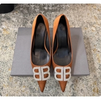 Cheap Price Balenciaga Crystal BB Knife Brown Satin Pumps 75MM 6061207