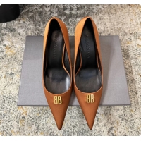 Good Product Balenciaga Avenue BB Knife Brown Satin Pumps 75MM 6061207