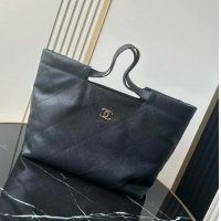 Luxury Cheap Chanel Large Shopping Tote Bag In Grained Calfskin AS6058 Black/Gold