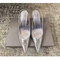 Charming Balenciaga Knife BB Silver Leather Slingback Pumps 75MM 6061207