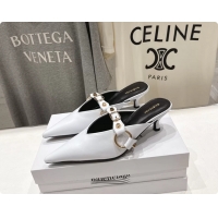 Low Price Balenciaga City Heeled Mules White Shiny Soft Calfskin Leather 50MM 6061209