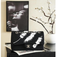 Famous Brand Chanel Classic Flap Bag Embroidered Feather Tweed/Wool AS5693 Black/White 2026