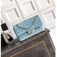 Best Price Chanel Medium Classic Double Flap Bag In Original Velvet AS5688 Light Blue/Gold 2026