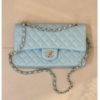 Top Quality Chanel Medium Classic Double Flap Bag In Calfskin Leather AS5689 Light Blue/Silver 2026