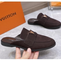 Shop Cheap Louis Vuitton LV Mare Open Back Loafer Dark Brown Suede Leather 6061401