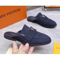 Sophisticated Louis Vuitton LV Mare Open Back Loafer Navy Blue Suede Leather 6061401