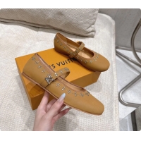 Luxury Cheap Louis Vuitton LV Romy Ballet Ballerina Flats with Studs Brown Lambskin 6061405