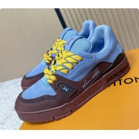Big Discount Louis Vuitton LV Trainer Sneakers Blue Red Suede Leather 6061410