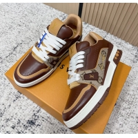 Good Product Louis Vuitton LV Trainer Sneakers Dark Brown Calfskin Leather 6061410