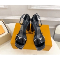 Hot Style Louis Vuitton Swing Platform Sandals Black Patent Calfskin Leather 110MM 6061412
