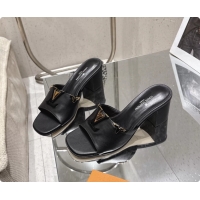 Shop Cheap Louis Vuitton LV Mare Heeled Mule Slides Sandals Black Calf Leather 55MM 6061414