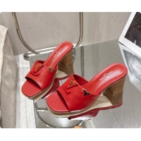Buy Luxury Louis Vuitton LV Mare Heeled Mule Slides Sandals Red Calf Leather 55MM 6061414