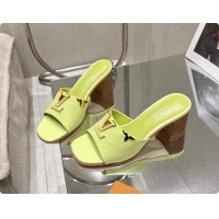 Grade Louis Vuitton LV Mare Heeled Mule Slides Sandals Light Green Calf Leather 55MM 6061414
