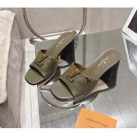 Buy Fashionable Louis Vuitton LV Mare Heeled Mule Slides Sandals Green Calf Leather 55MM 6061414