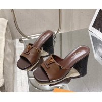 Best Product Louis Vuitton LV Mare Heeled Mule Slides Sandals Dark Brown Calf Leather 55MM 6061414