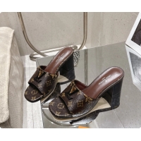 Buy Discount Louis Vuitton LV Mare Heeled Mule Slides Sandals Brown Monogram Canvas 55MM 6061414