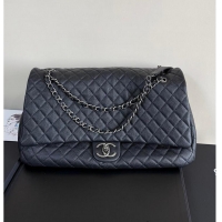 Famous Brand Chanel Maxi Classic Flap Bag In Grained Calfskin AS2560 Black Silver-Tone Hardware