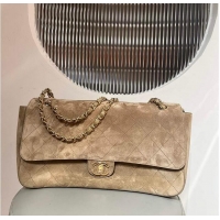 Grade Discount Chanel Large Flap-top handbag Suede calfskin & Gold-plated metal AS8453 Dark Beige