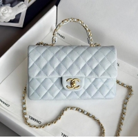 Market Sells Chanel Small Coco Handle Flap Bag In Caviar Leather AS2568 Light Blue/Gold