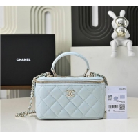 Best Product Chanel Vanity Rectangular Top Handle Bag Lambskin AS9688 Light Blue/Gold
