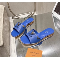 Good Looking Louis Vuitton LV Mare Flat Mule Slides Sandals Blue Calfskin Leather 6061501