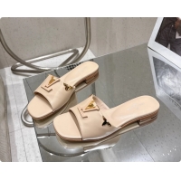 Good Product Louis Vuitton LV Mare Flat Mule Slides Sandals Beige Calfskin Leather 6061501