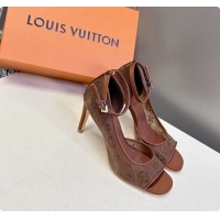 Big Discount Louis Vuitton Gala High Heeled Sandals Brown Translucent Mesh Strass 85MM 6061502