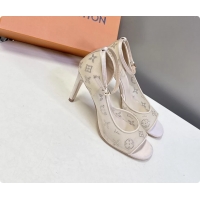 Best Product Louis Vuitton Gala High Heeled Sandals Beige Translucent Mesh Strass 85MM 6061502