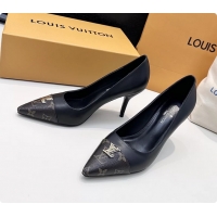 Pretty Style Louis Vuitton City Pumps Shoes Black Calfskin Leather 100MM 6061505
