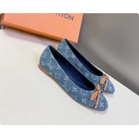 Low Cost Louis Vuitton Nina Denim Blue Monogram Bow Ballet Flat Shoes 6061601