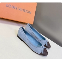 Low Price Louis Vuitton Nina Bow Ballet Flat Shoes Monogram Canvas and Light Blue Suede Leather 6061601