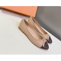 Good Looking Louis Vuitton Nina Bow Ballet Flat Shoes Monogram Canvas and Beige Calfskin Leather 6061601