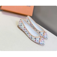 Charming Louis Vuitton LVxTM Nina Bow Ballet Flat Shoes White Multicolor Monogram Canvas 6061601