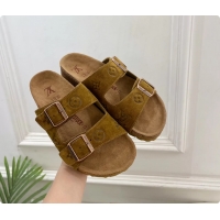 Good Product Louis Vuitton LV Venice Flat Mules Sandals Brown Monogram Suede Calf Leather 6061604
