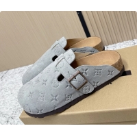 Fashion Louis Vuitton LV Cosy Flat Comfort Closed Mule Light Gray Suede Monogram Leather 6061607