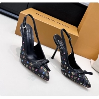 Top Design Louis Vuitton LVxTM 6AM Bow Slingback Pumps Black Multicolor Monogram Canvas 100MM 6061701