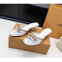 Most Popular Louis Vuitton LVxTM 6AM Bow Heeled Slides Sandals White Multicolor Monogram Canvas 6061701