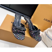 Top Grade Louis Vuitton LVxTM 6AM Bow Heeled Slides Sandals Black Multicolor Monogram Canvas 6061702