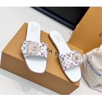 Durable Louis Vuitton LV Frame Falt Mules Slides Sandals White Multicolor Monogram Canvas 6061703