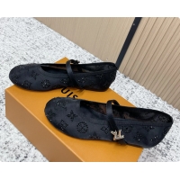Luxury Louis Vuitton Mary Jane Romy Flat Ballerina Black Mesh Strass 6061709